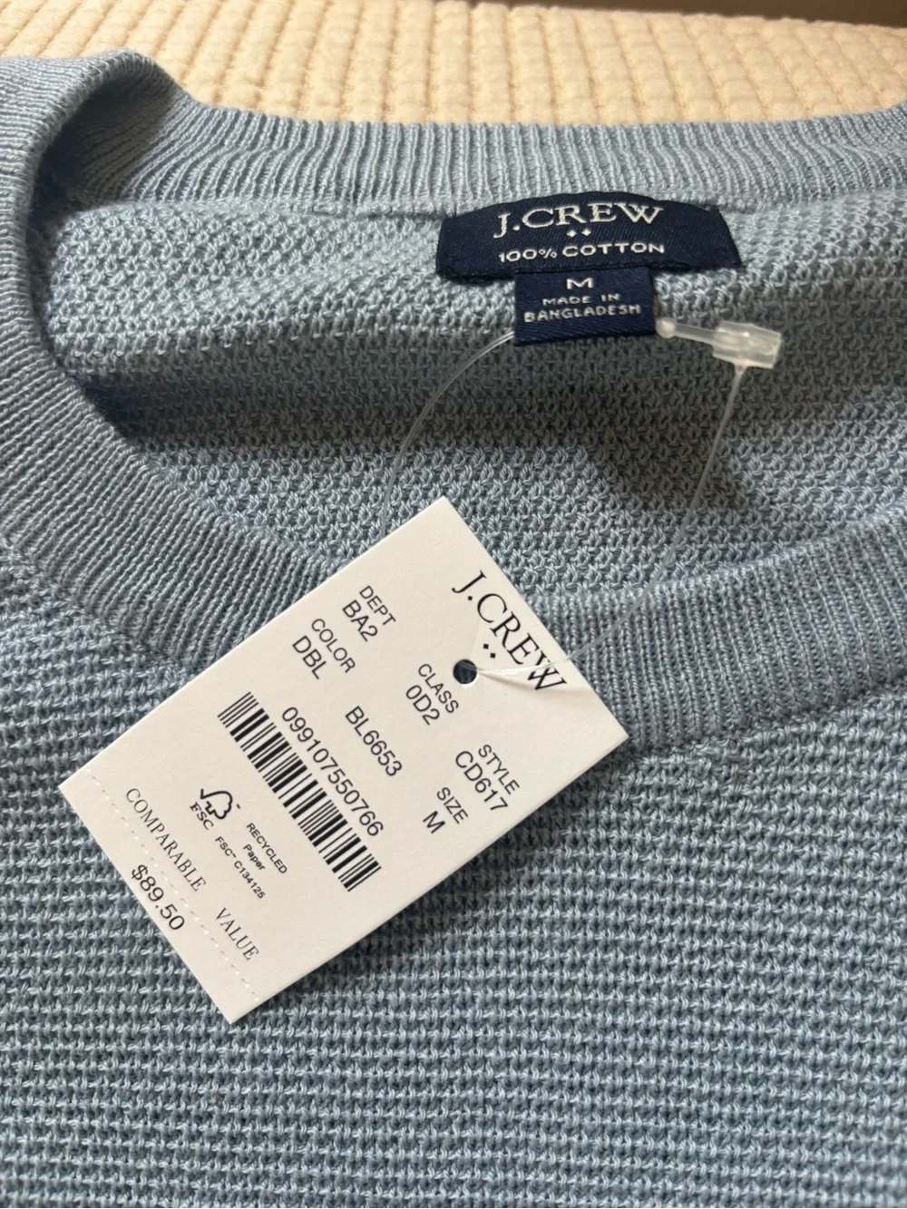 J.Crew NWT Blue Textured Waffle Knit Raglan Crewneck Sweater M